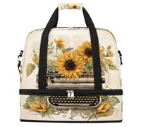 Entemne Grande borsa da viaggio per donne uomini vintage girasole macchina da scrivere borsone pieghevole borsone con scomparto per scarpe leggero bagaglio a mano tote pernottamento weekend borsoni