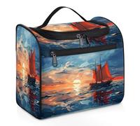 Entemne Grande borsa per il trucco da appendere, per viaggi, barca a vela mare, tramonto, organizer per cosmetici con tasche, impermeabile, portatile, per donne, ragazze, uomini, regali