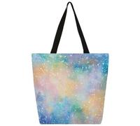 Entemne Grande borsa tote da donna in tela pastello multicolore arcobaleno borsa per la spesa con tasca con cerniera riutilizzabile ecologica borsa a tracolla per lavoro viaggi uso quotidiano