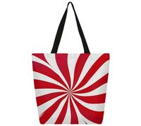 Entemne Grande borsa tote da donna in tela rossa bianca con canna di zucchero SwirlGrocery Bag con tasca con cerniera riutilizzabile ecologica borsa a tracolla per lavoro, viaggi e uso quotidiano