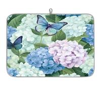 Entemne Grande tappetino scolapiatti 45 x 60 cm con animali farfalla fioritura ortensia fiori tappetino per asciugare il bancone della cucina, assorbente resistente al calore, tappetino scolapiatti