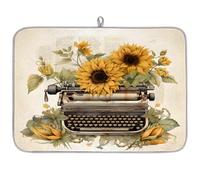Entemne Grande tappetino scolapiatti 45 x 60 cm vintage girasole macchina da scrivere tappetino per asciugare il bancone della cucina, assorbente resistente al calore, tappetino scolapiatti per bar