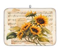 Entemne Grande tappetino scolapiatti 45 x 60 cm vintage musica riga girasoli tappetino per asciugare il bancone della cucina assorbente resistente al calore tappetini da bar scolapiatti pad