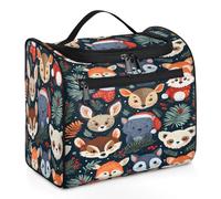 Entemne Grande trousse da viaggio da appendere, con animali, coniglio, orso, lupo, volpe, cosmetici, con tasche, impermeabile, portatile, per donne, ragazze, uomini, regali