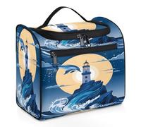 Entemne Grande trousse da viaggio da appendere, con faro marino, delfino, luna, organizer per cosmetici con tasche, impermeabile, portatile, per donne, ragazze, uomini, regali