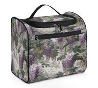 Entemne Grande trousse da viaggio da appendere, con fiori di vite viola, organizer per cosmetici e articoli da toeletta con tasche, impermeabile, portatile, per donne, ragazze, uomini, regali