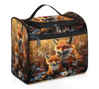 Entemne Grande trousse da viaggio da appendere, con fiori selvatici, volpi rosse, organizer per cosmetici con tasche, impermeabile, portatile, per donne, ragazze, uomini, regali