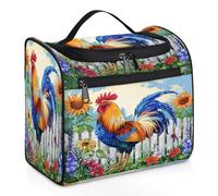 Entemne Grande trousse da viaggio da appendere, con gallo, girasole, pittura a olio, organizer per cosmetici e articoli da toeletta con tasche, impermeabile, portatile, per donne, ragazze, uomini