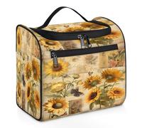 Entemne Grande trousse da viaggio da appendere, con giornali, girasoli, organizer per cosmetici e articoli da toeletta con tasche, impermeabile, portatile, per donne, ragazze, uomini, regali