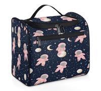 Entemne Grande trousse da viaggio da appendere, con graziosi astronauti, organizer per cosmetici con tasche, impermeabile, portatile, per donne, ragazze, uomini, regali