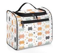 Entemne Grande trousse da viaggio da appendere, con grazioso motivo di gatti che amano i cosmetici, organizer per articoli da toeletta con tasche, impermeabile, portatile, per donne, ragazze, uomini