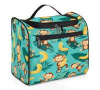 Entemne Grande trousse da viaggio da appendere, con grazioso motivo scimmia a banana, organizer per cosmetici con tasche, impermeabile, portatile, per donne, ragazze, uomini, regali