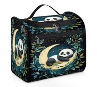 Entemne Grande trousse da viaggio da appendere, con panda che dorme e luna, organizer per cosmetici con tasche, impermeabile, portatile, per donne, ragazze, uomini, regali