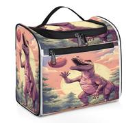 Entemne Grande trousse da viaggio da appendere, divertente dinosauro giocatore di basket, organizer per cosmetici con tasche, impermeabile, portatile, per donne, ragazze, uomini, regali