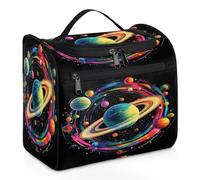 Entemne Grande trousse da viaggio da appendere, organizer per cosmetici con pianeti dell'universo colorato, con tasche, impermeabile, portatile, per donne, ragazze, uomini, regali