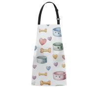 Entemne Grembiule da cucina regolabile con motivo a cuori e ossa | Grembiule da cucina resistente all'acqua e all'olio, per donne, uomini, cameriere, con 2 tasche, per ristorante, bar