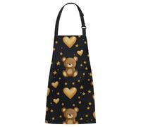 Entemne Grembiule da cucina regolabile con orso, stella, cuori marroni | Grembiule da cucina resistente all'acqua e all'olio, per donne, uomini, cameriere, con 2 tasche, per ristorante, bar