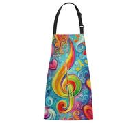 Entemne Grembiule da cucina regolabile multicolore note musicali cuori | Grembiule da cucina resistente all'acqua e all'olio, per donne, uomini, cameriere, con 2 tasche, per ristorante, bar