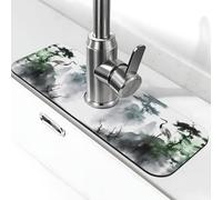 Entemne Gru cinese Paesaggio Pittura Rubinetto Mat per Lavello da Cucina Assorbente Splash Guard Goccia Catcher Vassoio Rubinetto Drenaggio Pad Tap Mat per Bagno Contatore