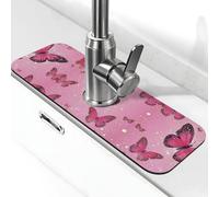 Entemne Hot Pink Farfalla Glittery Faucet Mat per lavello da cucina Assorbente Splash Guard Goccia Catcher Vassoio Rubinetto Drenaggio Pad Tap Mat per il bancone del bagno