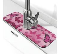Entemne Hot Pink Farfalla Rubinetto Mat per Lavello Della Cucina Assorbente Splash Guard Drip Catcher Vassoio Rubinetto Drenaggio Pad Tap Mat per Bagno Contatore