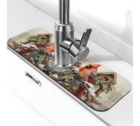 Entemne Inverno Neve Uccelli Agrifoglio Berry Rubinetto Mat per Lavello da Cucina Assorbente Splash Guard Gocciolamento Vassoio Rubinetto Drenaggio Pad Tap Mat per il bancone del bagno