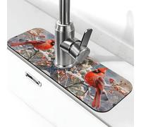 Entemne Inverno Snow Cardinals Bird Faucet Mat per lavello da cucina assorbente paraspruzzi protezione antigoccia vassoio rubinetto scarico tappetino rubinetto per bancone bagno