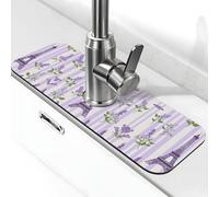 Entemne Lilla Lavanda Fiori Torre Eiffel Rubinetto Tappetino per Lavello da Cucina Assorbente Splash Guard Drip Catcher Vassoio Rubinetto Drenaggio Pad Tap Mat per il bancone del bagno