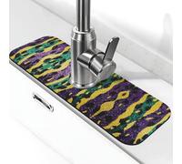 Entemne Mardi Gras Glitter Leopard Print Faucet Mat per lavello da cucina assorbente paraspruzzi protezione antigoccia vassoio rubinetto scarico tappetino rubinetto tappetino per bagno bancone