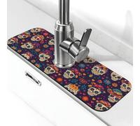 Entemne Messico Day of The Dead Sugar Skull Faucet Mat per lavello da cucina assorbente paraspruzzi vassoio raccogli gocce rubinetto tappetino per rubinetto tappetino per bagno
