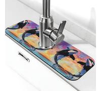 Entemne Ocean Orca Balena Jumping Art Faucet Mat per lavello da cucina assorbente paraspruzzi vassoio raccogli gocce rubinetto tappetino di drenaggio tappetino per rubinetto per bancone del bagno