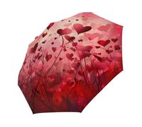 Entemne Ombrello da sole con protezione UV, apertura automatica, chiusura automatica, antivento, con motivo a cuore, per San Valentino, leggero, compatto, per donne, uomini, viaggi, lavoro, scuola