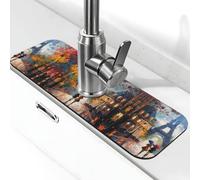 Entemne Parigi City View Torre Eiffel Rubinetto Tappetino per Lavello da Cucina Assorbente Splash Guard Drip Catcher Vassoio Rubinetto Drenaggio Pad Tap Mat per il bancone del bagno
