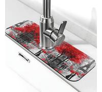 Entemne Parigi Torre Eiffel Albero Rubinetto Tappetino per Lavello da Cucina Assorbente Splash Guard Drip Catcher Vassoio Rubinetto Drenaggio Pad Tap Mat per il bancone del bagno