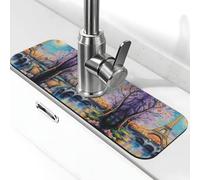 Entemne Parigi Torre Eiffel Fiore Rubinetto Tappetino per Lavello da Cucina Assorbente Splash Guard Drip Catcher Vassoio Rubinetto Drenaggio Pad Tap Mat per il bancone del bagno