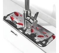Entemne Parigi Torre Eiffel Rosso Ombrello Rubinetto Tappetino per Lavello da Cucina Assorbente Splash Guard Drip Catcher Vassoio Rubinetto Drenaggio Pad Tap Mat per il bancone del bagno