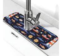 Entemne Pesce di mare Nautico Nave Faro Rubinetto Tappetino per Lavello da Cucina Assorbente Splash Guard Goccia Catcher Vassoio Rubinetto Drenaggio Pad Tap Mat per Bagno Contatore