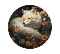 Entemne Piccolo tappetino per mouse rotondo animale volpe bianca floreale base in gomma antiscivolo tappetino per mouse 20 cm tappetino per mouse portatile lavabile tappetino da scrivania per ufficio