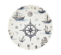 Entemne Piccolo tappetino per mouse rotondo con motivo nautico con bussola e nave, base in gomma antiscivolo, tappetino per mouse da 20 cm, tappetino per mouse portatile, lavabile, tappetino da