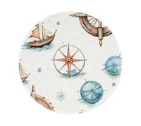 Entemne Piccolo tappetino per mouse rotondo con motivo nautico con bussola navale, base in gomma antiscivolo, tappetino per mouse da 20 cm, tappetino per mouse portatile, lavabile, tappetino da