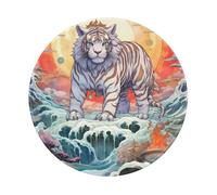 Entemne Piccolo tappetino per mouse rotondo con tigre giapponese, pittura artistica con base in gomma antiscivolo, tappetino per mouse da 20 cm, tappetino per mouse portatile, lavabile, tappetino da