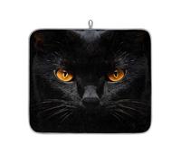 Entemne Piccolo tappetino scolapiatti 40 x 46 cm nero con occhi di gatto per guardare tappetino per asciugare il bancone della cucina, assorbente, resistente al calore, tappetino scolapiatti per bar