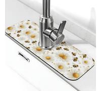 Entemne Primavera Margherite Bianche Api Animali Rubinetto Tappetino per Lavello da Cucina Assorbente Splash Guard Goccia Vassoio Rubinetto Drenaggio Pad Tap Mat per Bagno Bancone