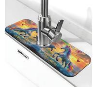 Entemne Rainbow Licorne Horse Delfino Jumping Faucet Mat per lavello da cucina assorbente paraspruzzi vassoio raccogli gocce rubinetto tappetino di drenaggio per bancone del bagno