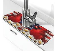 Entemne Red Bird Bandiera Americana Fiori Margherita Rubinetto Tappetino per Lavello da Cucina Assorbente Splash Guard Goccia Vassoio Rubinetto Drenaggio Pad Tap Mat per Bagno Bancone