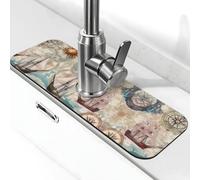 Entemne Retro Nautico Nave Bussola Sole Rubinetto Mat per Lavello da Cucina Assorbente Splash Guard Goccia Catcher Vassoio Rubinetto Drenaggio Pad Tap Mat per Bagno Contatore