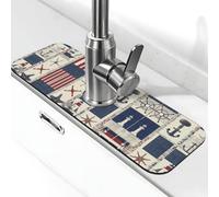 Entemne Rosso Blu Nautico Ancora Faro Rubinetto Tappetino per Lavello da Cucina Assorbente Splash Guard Drip Catcher Vassoio Rubinetto Drenaggio Pad Tap Mat per il bancone del bagno