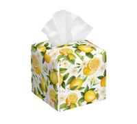 Entemne Scatola quadrata per fazzoletti con coperchio giallo limone frutta fiori porta fazzoletti in pelle PU cubo organizzatore carta facciale dispenser tovagliolo scatola per bagno ufficio auto
