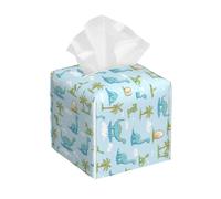 Entemne Scatola quadrata per fazzoletti con dinosauri in stile cartone animato con albero pallido porta fazzoletti in pelle PU cubo organizer per carta facciale dispenser portatovaglioli per bagno