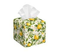Entemne Scatola quadrata per fazzoletti con fiori di limone giallo porta fazzoletti floreale in pelle PU Cubo organizzatore di carta facciale dispenser portatovaglioli per bagno ufficio auto hotel